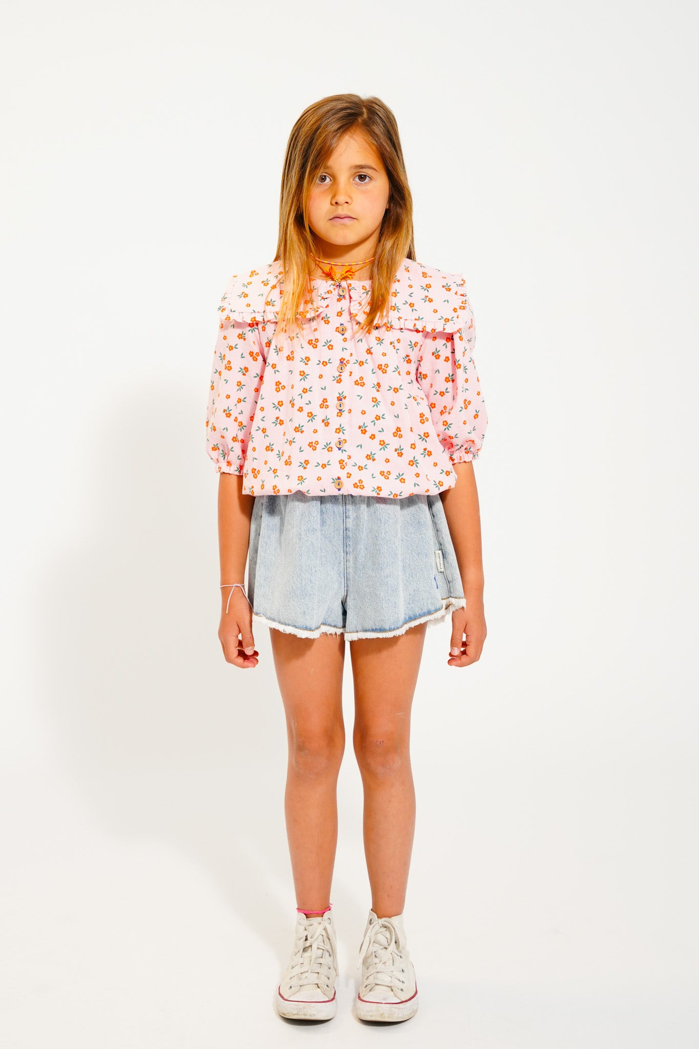 Flower pink sailor collar blouse