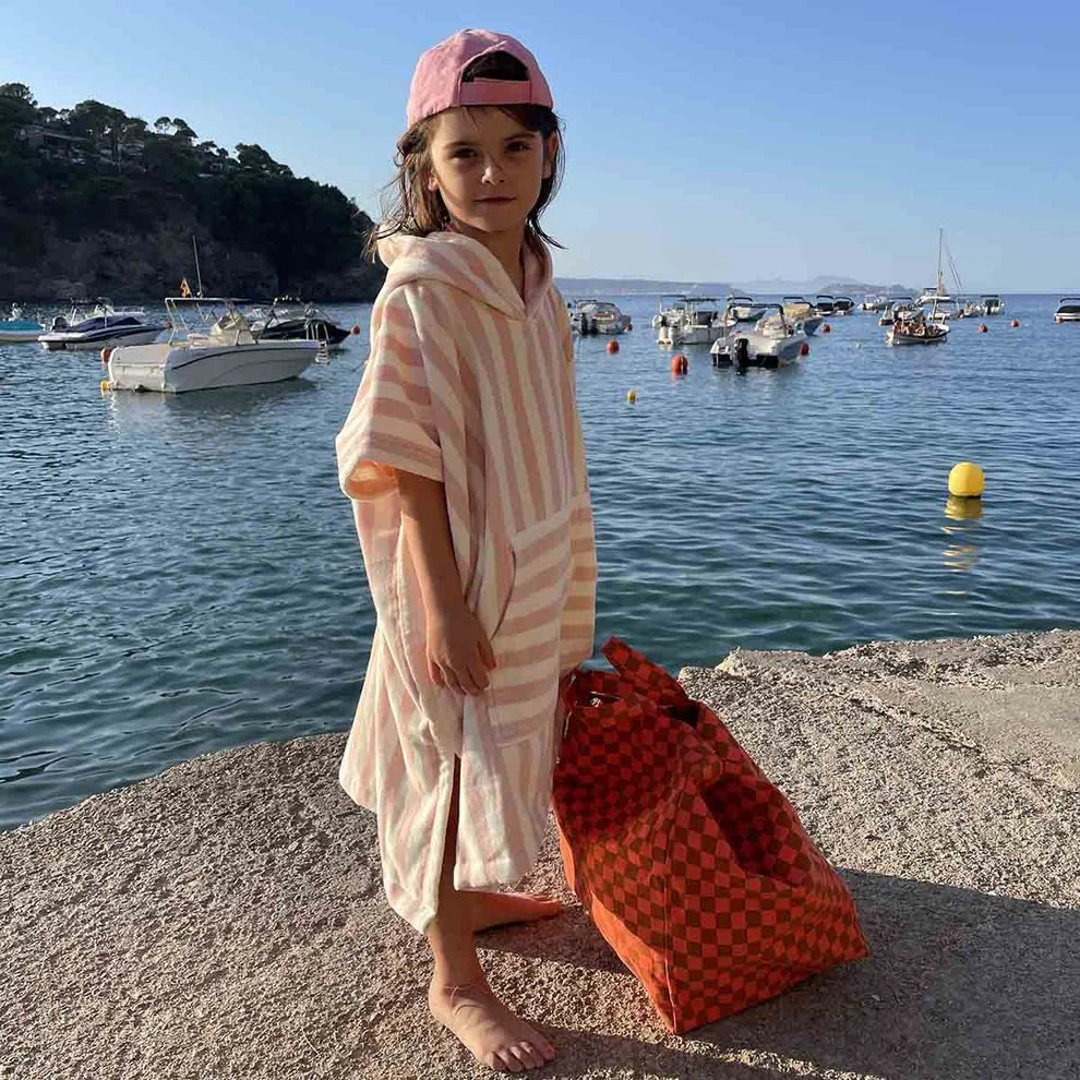 Poncho de bain éponge Suzon rayures rose