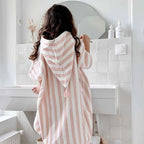Poncho de bain éponge Suzon rayures rose