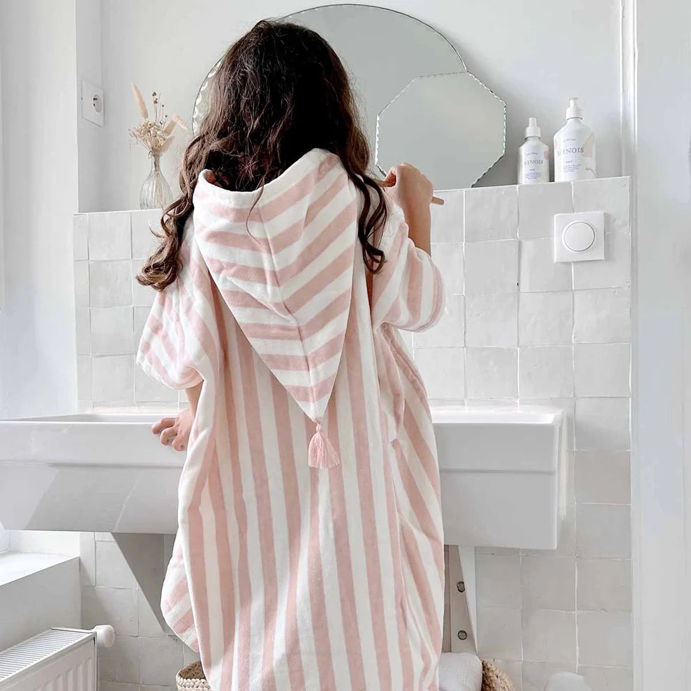 Poncho de bain éponge Suzon rayures rose