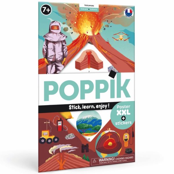 jeu éducatif enfant poppik POSTER PÉDAGOGIQUE + 51 STICKERS VOLCANS