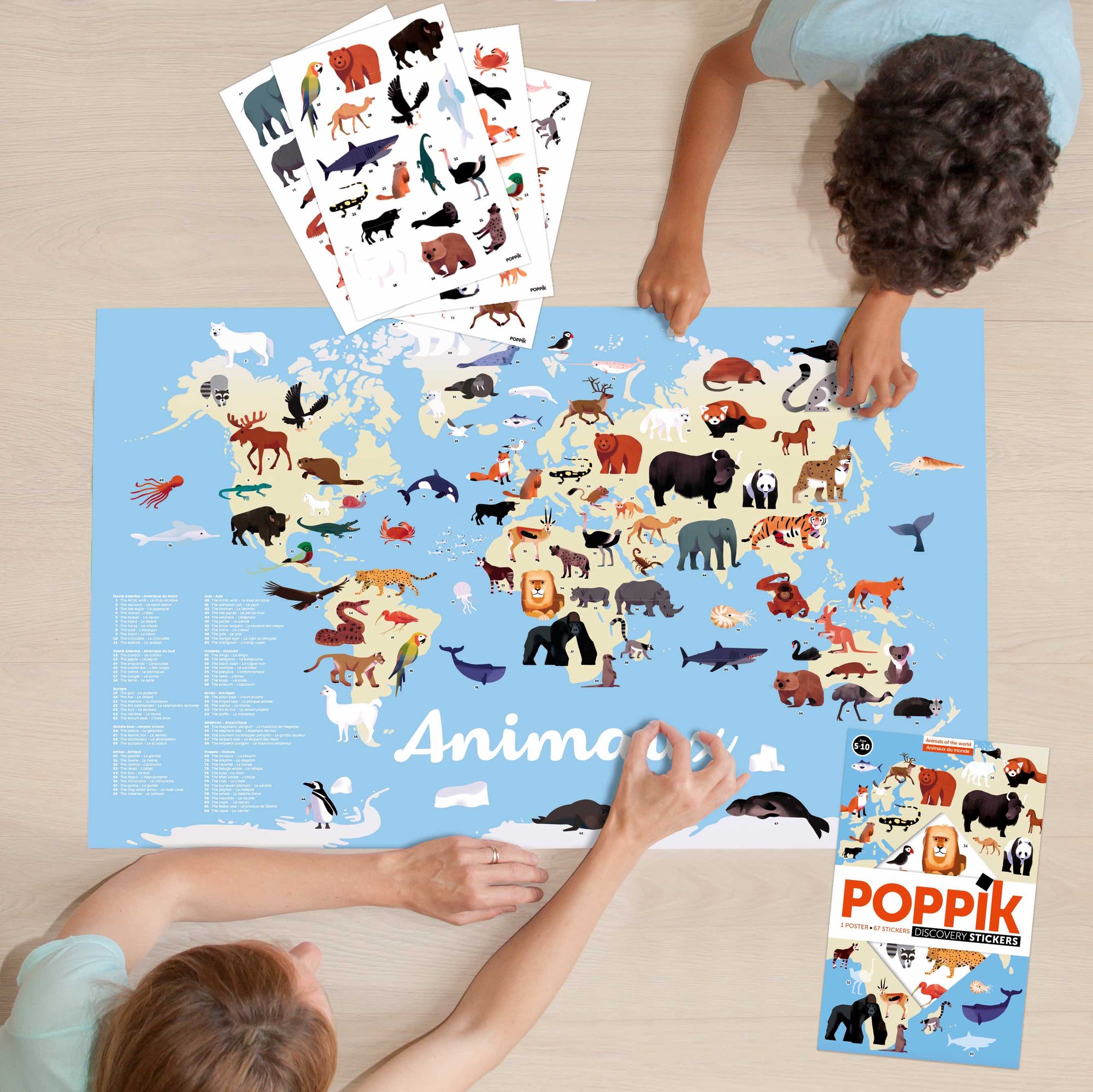 Educational poster + 67 stickers animals of the world