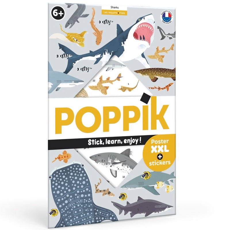 Educational poster + 45 stickers sharks