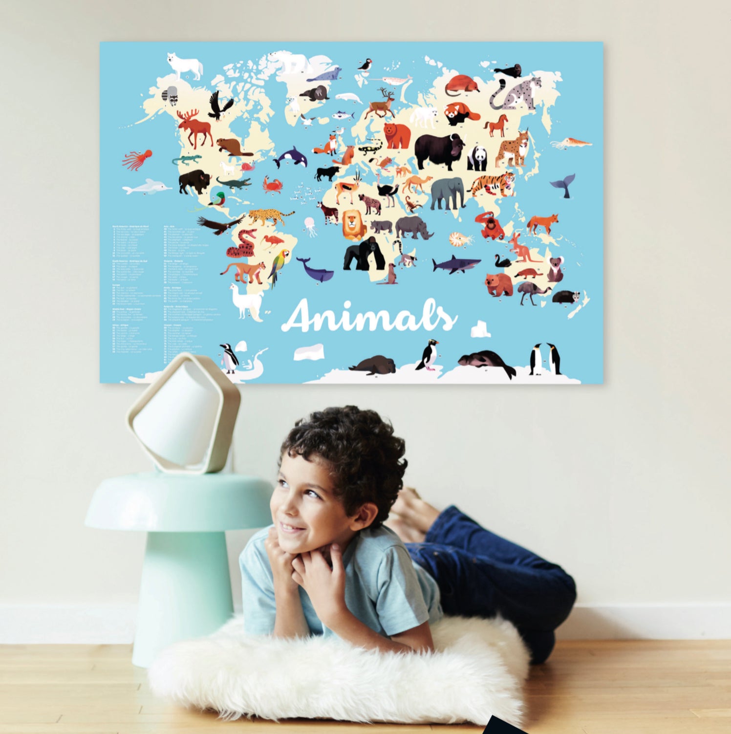 Educational poster + 67 stickers animals of the world