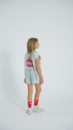 Combinaison Courte en jeans Clair à Imprimé Pommes