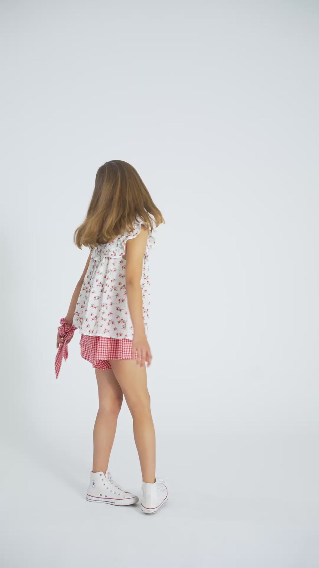 Blouse Écrue à Motif Fleurs Rouges