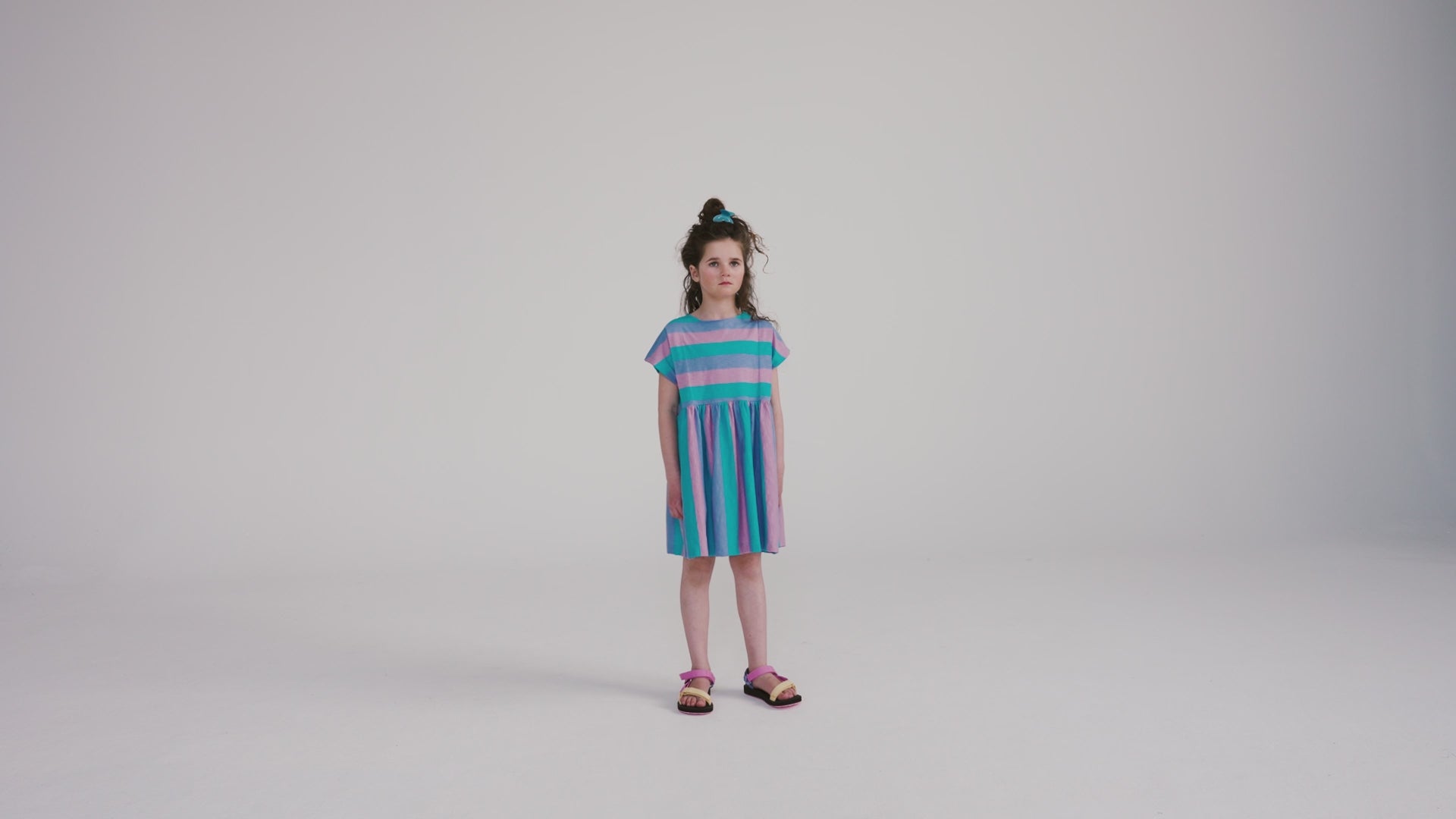 Blue and striped pink dress
