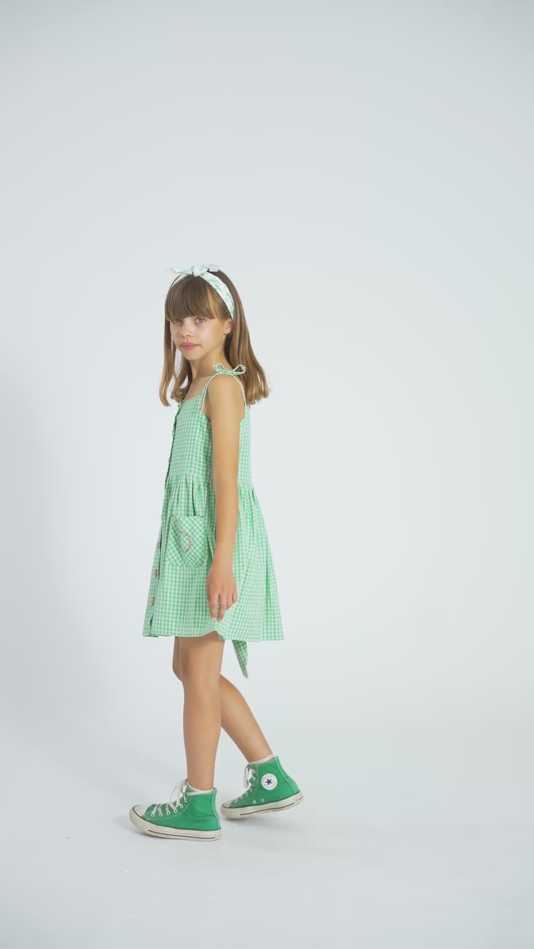 Robe Courte à Carreaux Vert et Écru