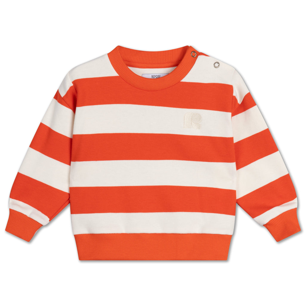 Comfortable off-the-shoulder sweater with flame block stripes