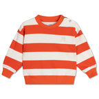 Comfortable off-the-shoulder sweater with flame block stripes