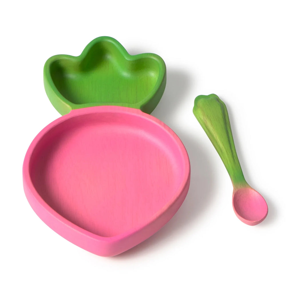 Ramona the Radish – Assiette + Cuillère en bois naturel