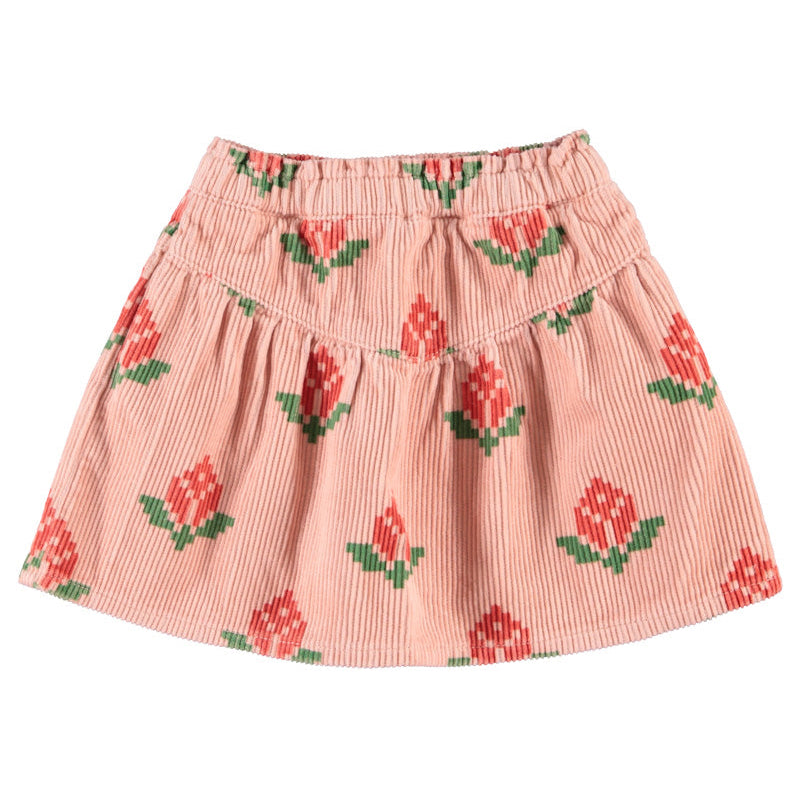 Jupe velours Rose Grandes Fleurs