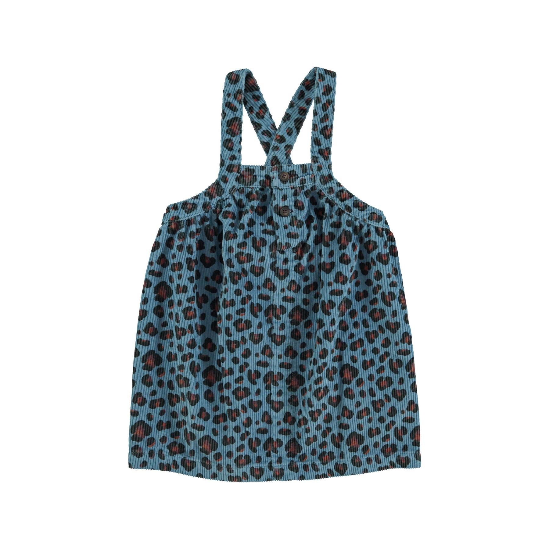 Short dress with blue to animal print