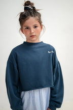 Heart Crop Sweatshirt Deep Sea Blue