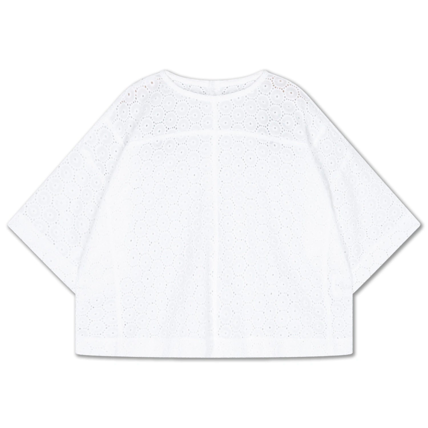 White Woven T-shirt with Embroidery