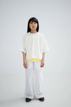 White Woven T-shirt with Embroidery