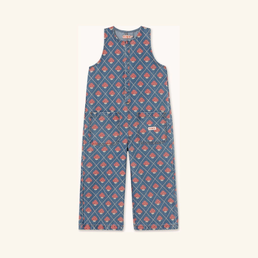 Long Denim Overalls with Mushrooms