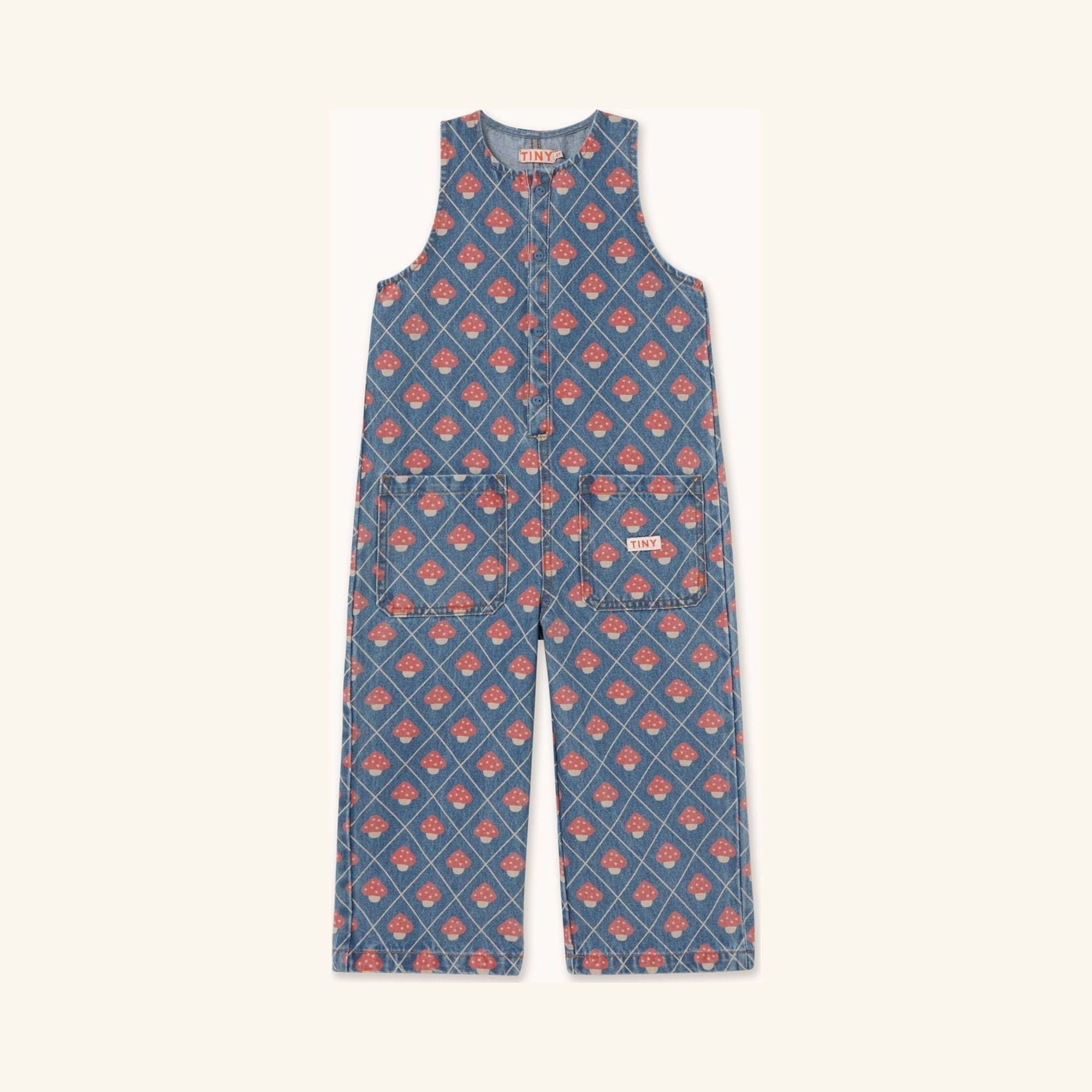 Salopette Longue en Denim à Champignons
