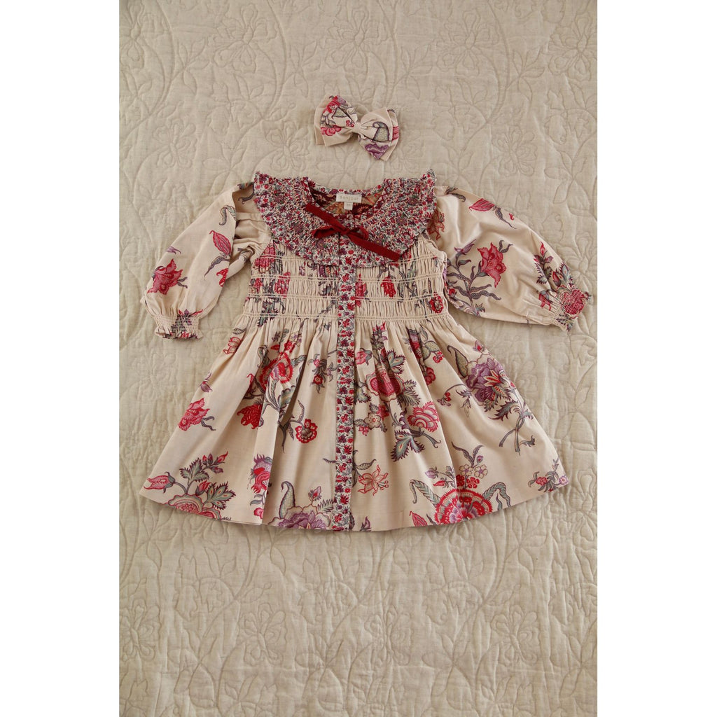 Tunique Bonjour imprimé fleuri crème avec barrette assortie — Little Dudes