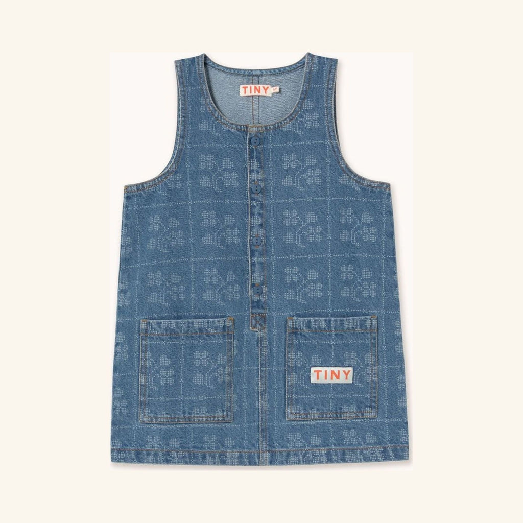 Denim Dress with Flowers and Dots