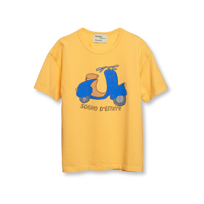 vêtements durables enfants wander wonder t-shirt scooter jaune