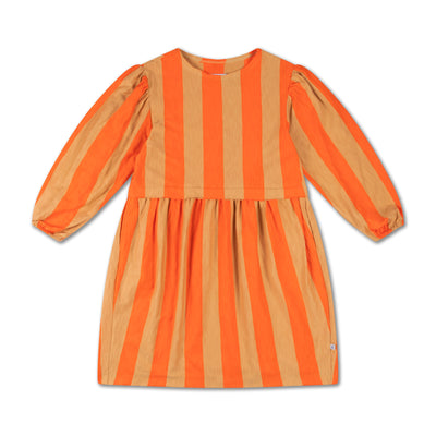 vêtement enfant durable repose ams robe rouge et beige 