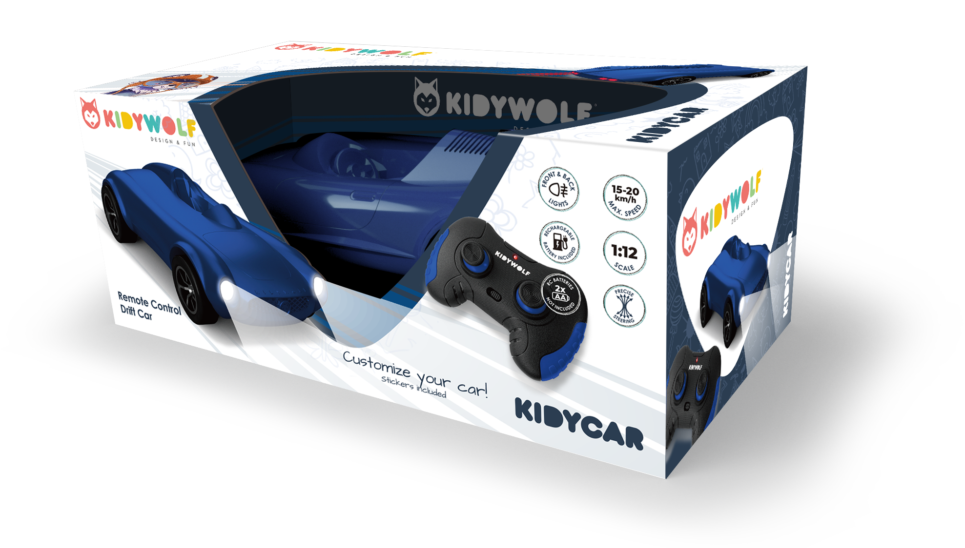 KIDYWOLF Jouets enfants Voiture télécommandée Bleu KIDYCAR