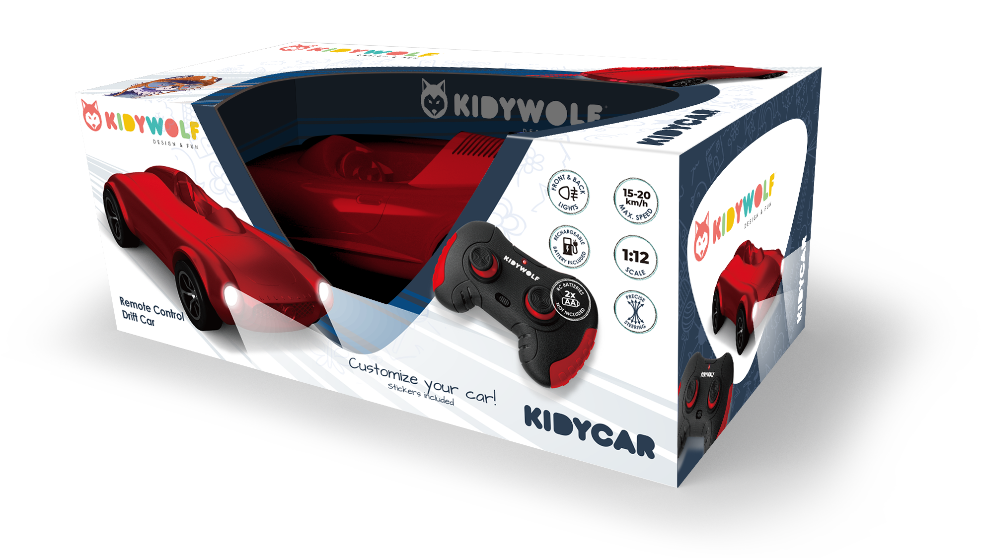 kidywolf jouets enfants kidycar Voiture télécommandée rouge
