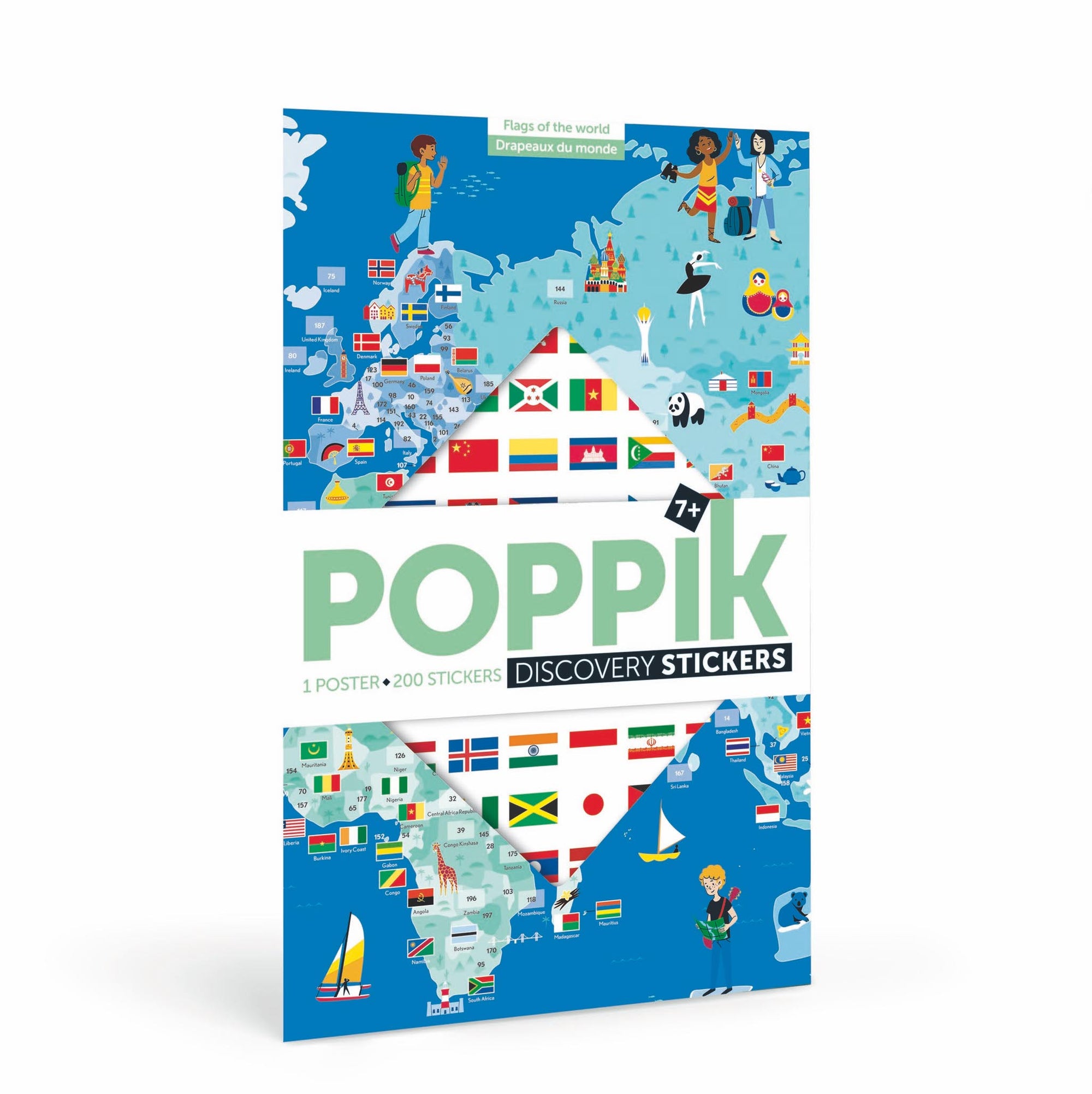 jeu educatif poppik POSTER PÉDAGOGIQUE + 200 STICKERS DRAPEAUX