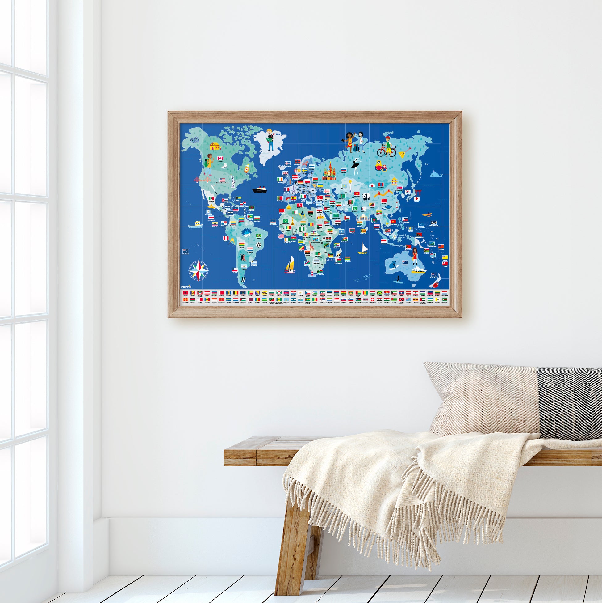 jeu educatif poppik POSTER PÉDAGOGIQUE + 200 STICKERS DRAPEAUX