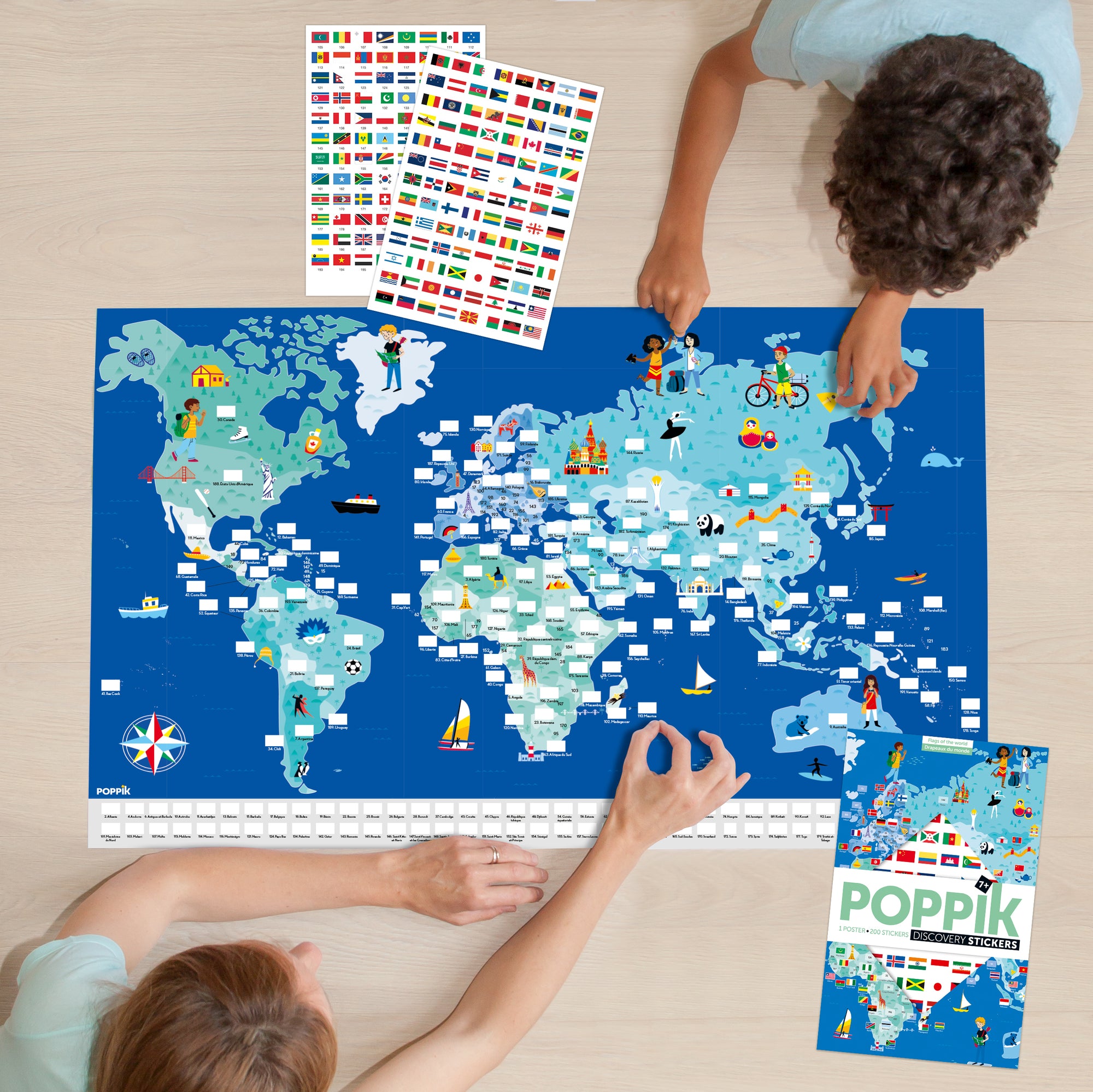 jeu educatif poppik POSTER PÉDAGOGIQUE + 200 STICKERS DRAPEAUX