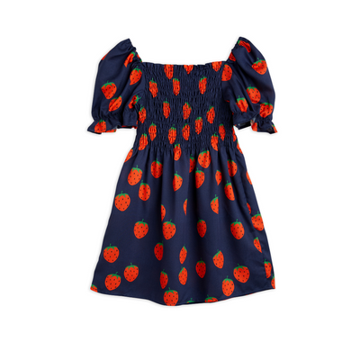 vêtements durables enfants mini rodini robe bleue petites fraises