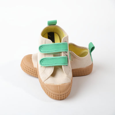 chaussures durables enfants novesta baskets beiges scratchs verts