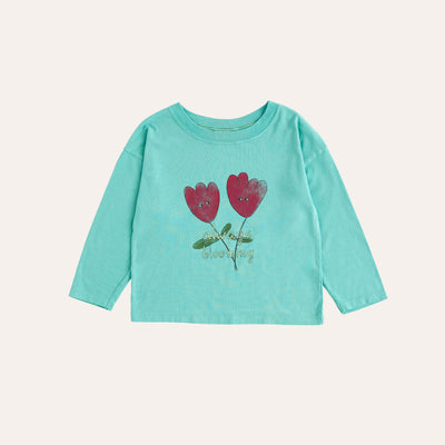 vêtement enfant durable the campamento T-shirt turquoise Fleurs