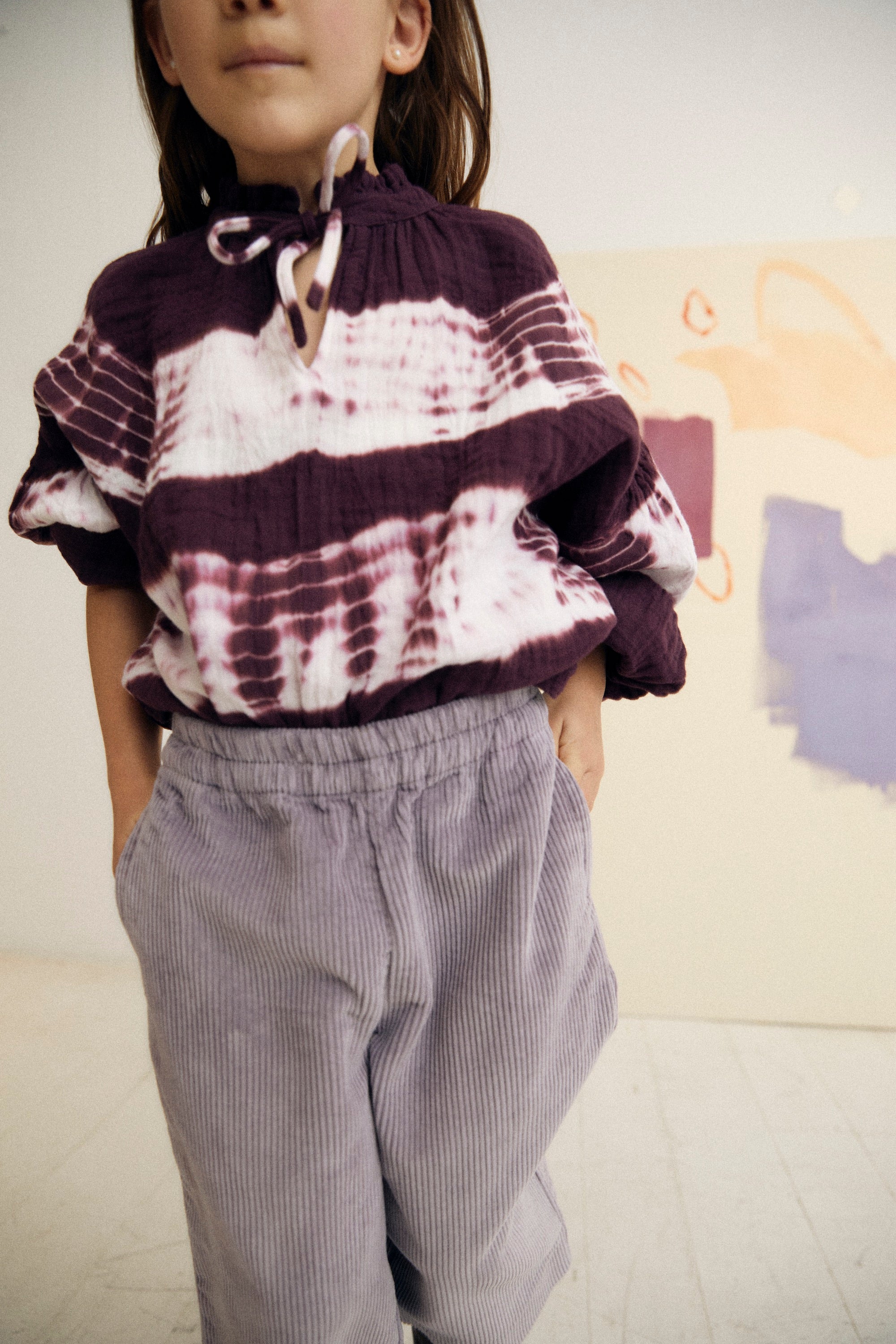 vêtement enfant the new society Blouse Olivia coton bio Tie&DYe prune