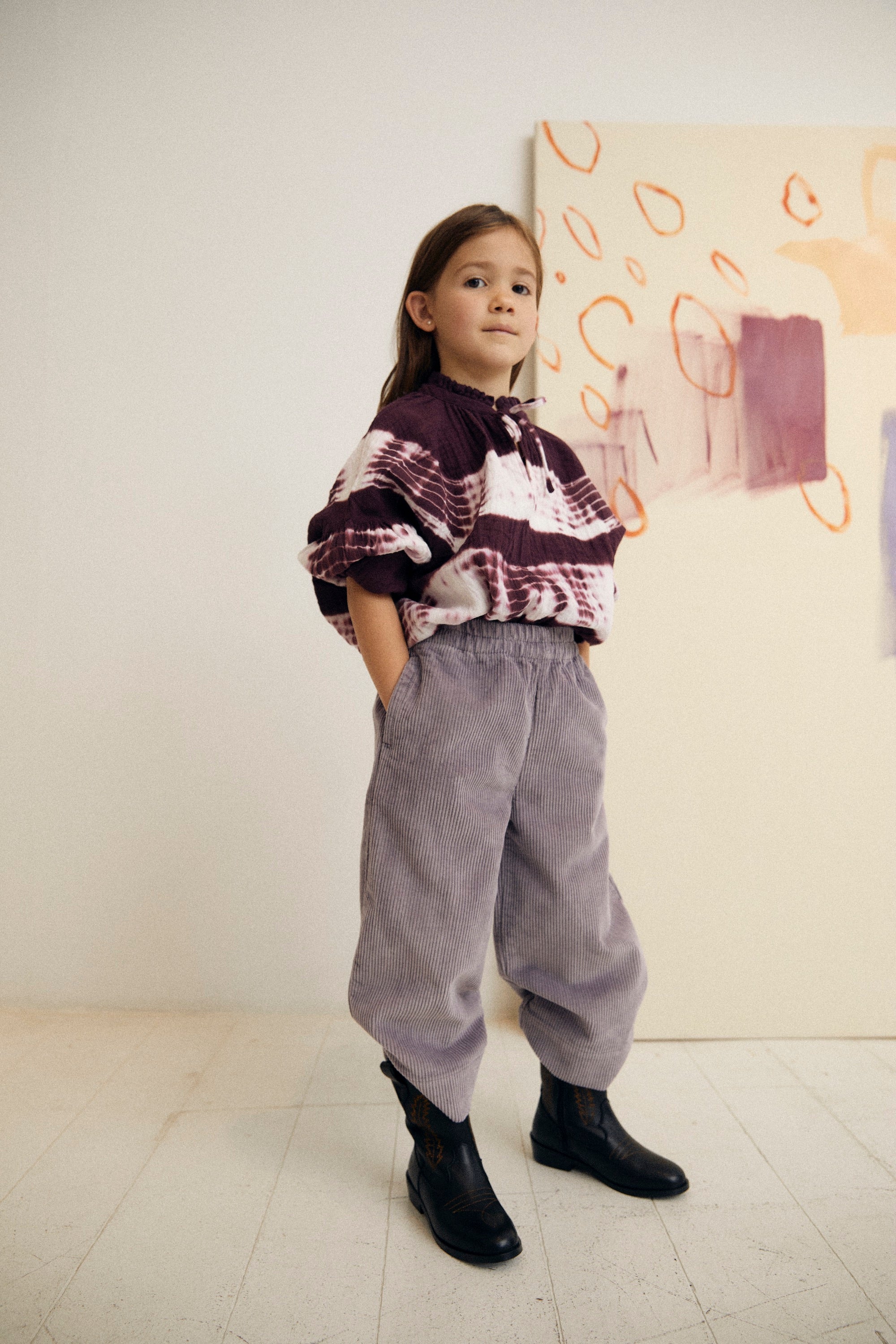 vêtement enfant the new society Blouse Olivia coton bio Tie&DYe prune