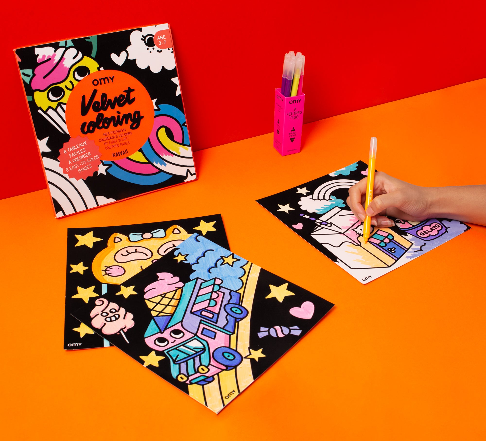 peinture coloriages bio enfants OMY KAWAII COLORIAGE VELOURS