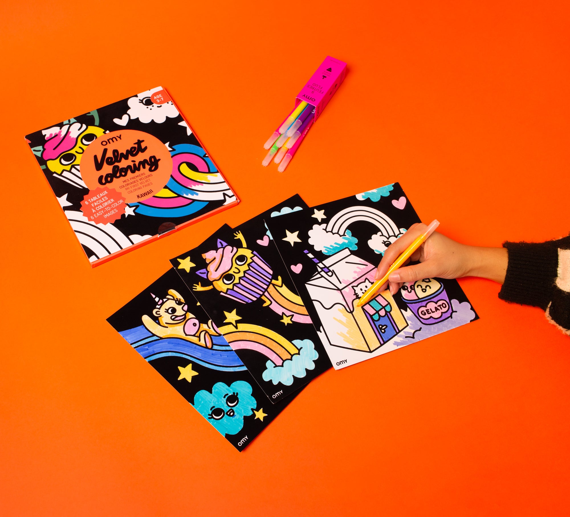 peinture coloriages bio enfants OMY KAWAII COLORIAGE VELOURS