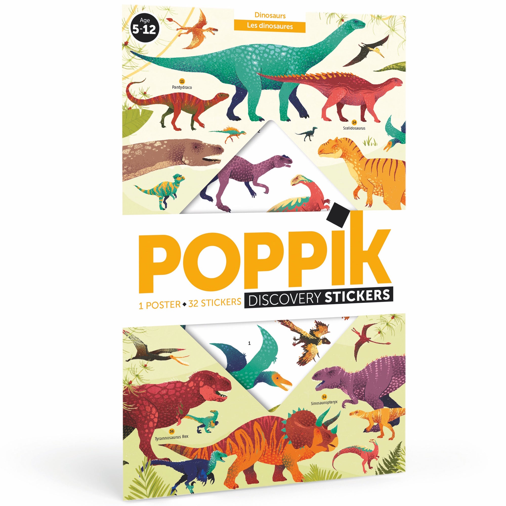 JEU EDUCATIF ENFANT POPPIK POSTER PÉDAGOGIQUE + 32 STICKERS DINOSAURES