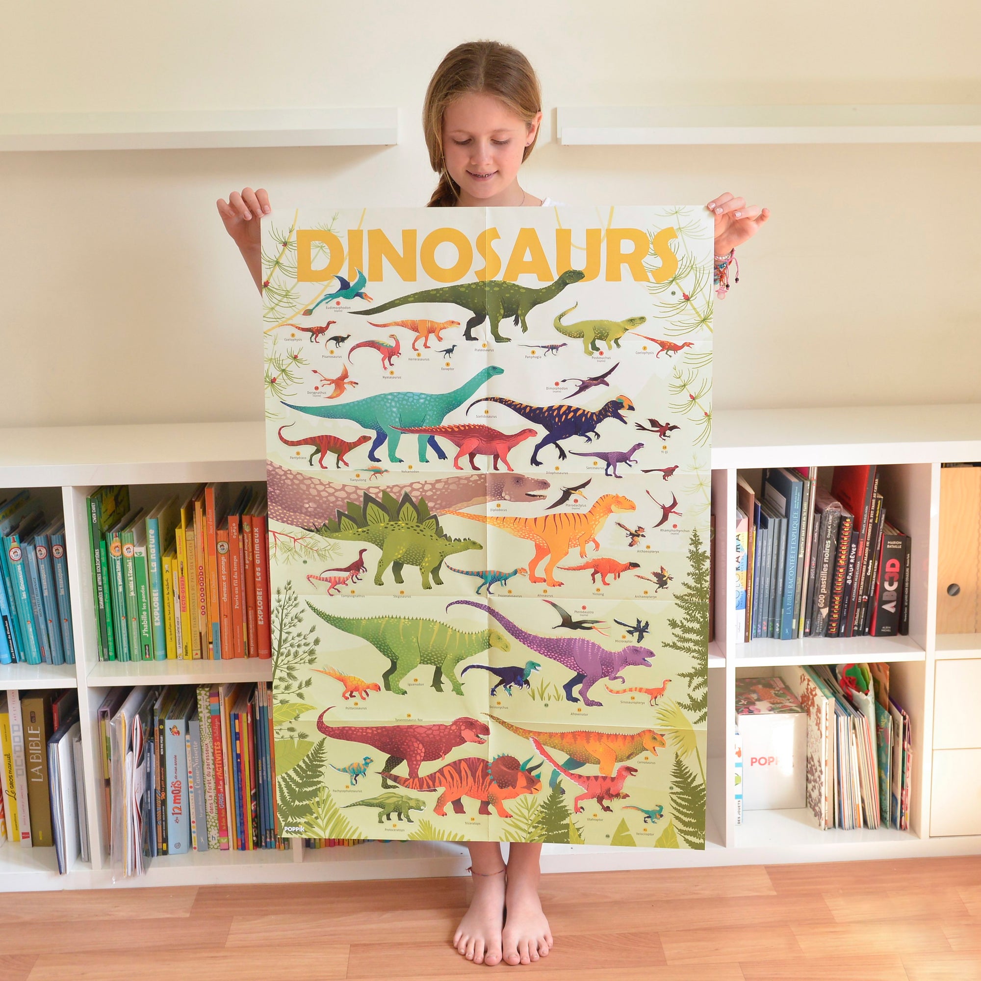 JEU EDUCATIF ENFANT POPPIK POSTER PÉDAGOGIQUE + 32 STICKERS DINOSAURES