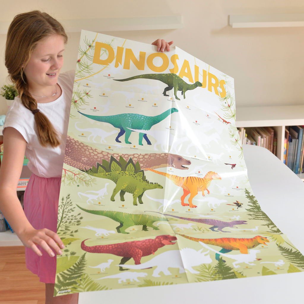 JEU EDUCATIF ENFANT POPPIK POSTER PÉDAGOGIQUE + 32 STICKERS DINOSAURES