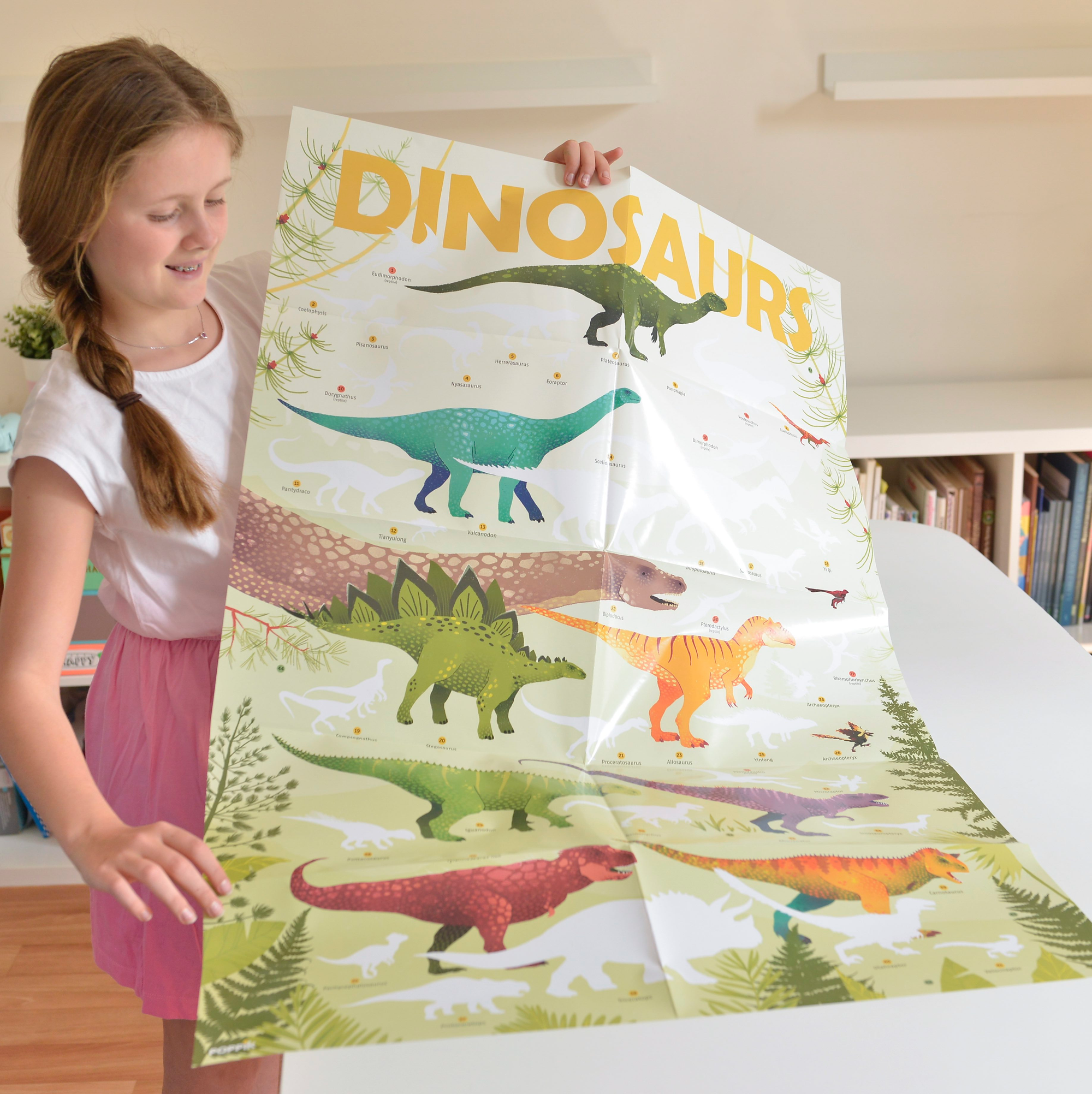 JEU EDUCATIF ENFANT POPPIK POSTER PÉDAGOGIQUE + 32 STICKERS DINOSAURES
