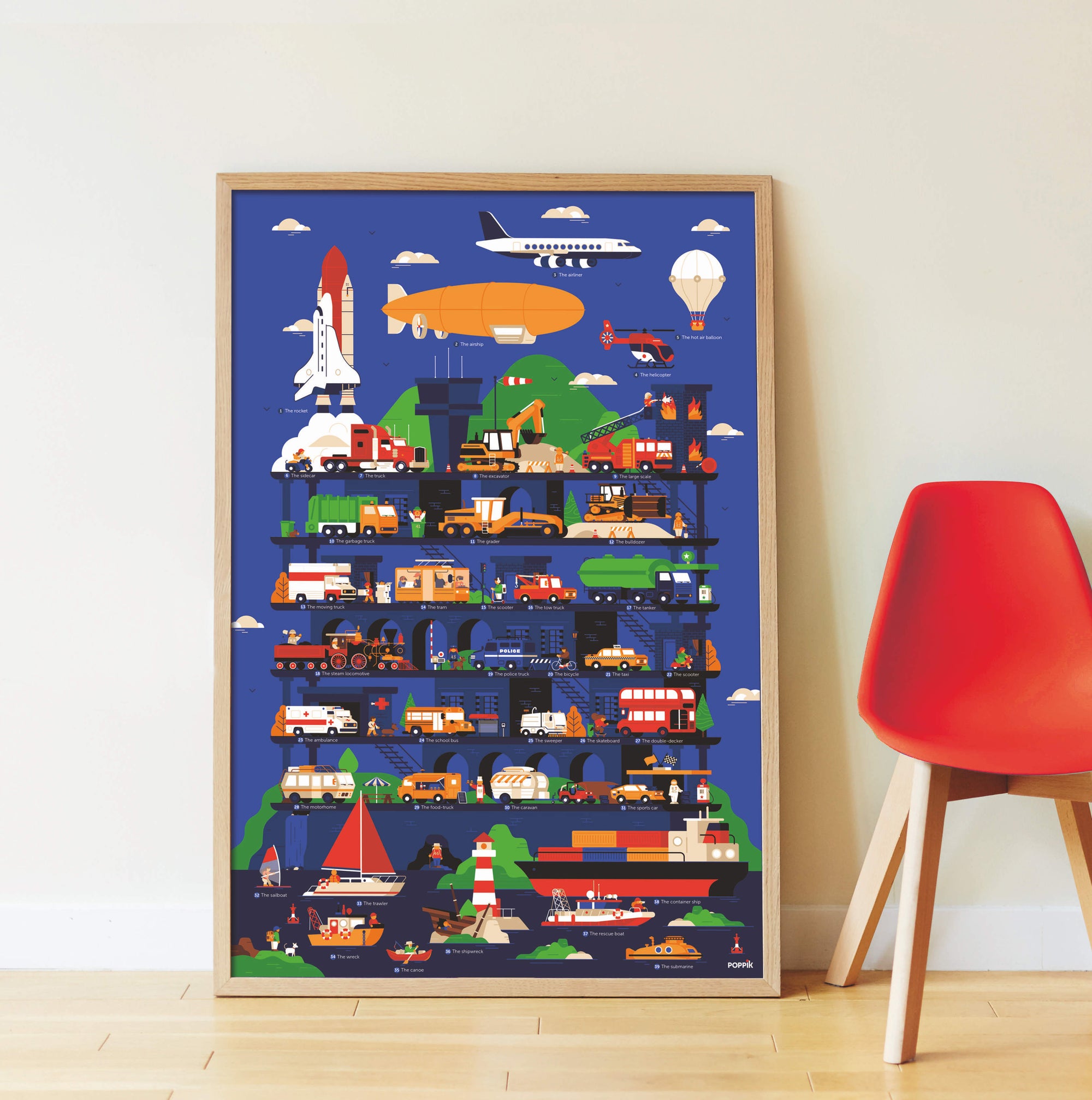 JEU EDUCATIF ENFANT POPPIK POSTER PÉDAGOGIQUE + 44 STICKERS VROUM! LES VÉHICULES !